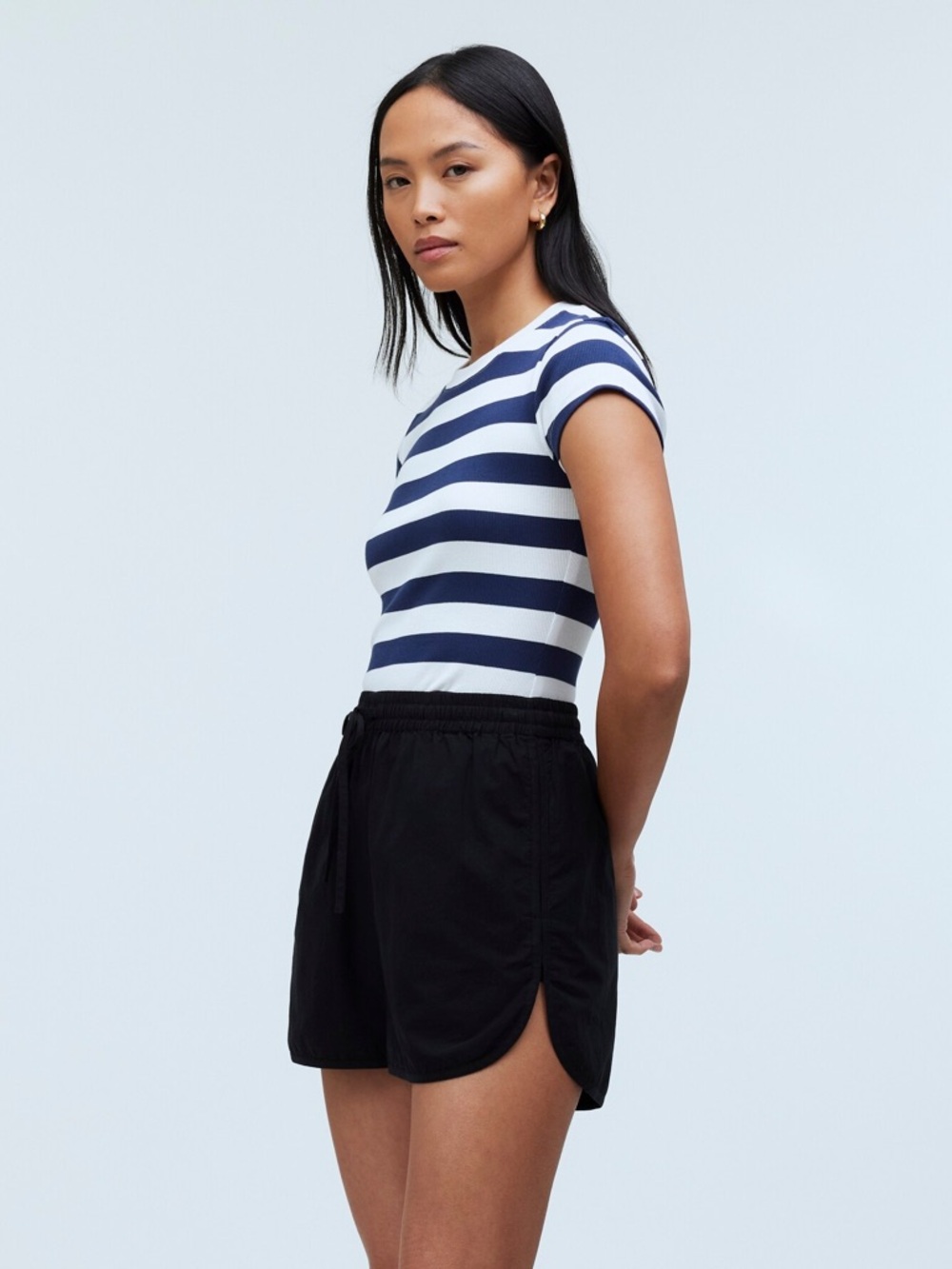 NWOT Madewell Black Crinkle Cotton Dolphin-Hem Drawstring Shorts - XS